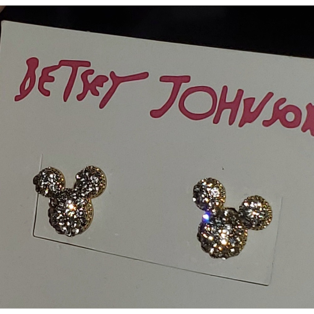 Sparkly  rhinestones Mickey earrings studs gold tone Studs Trendy 🐭